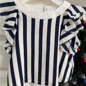 Janie and Jack Navy Striped Ruffle Blouse